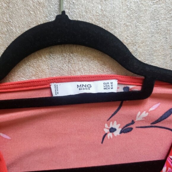 Mango MNG Orange Red Floral Wrap Dress, 6 - Picture 5 of 8